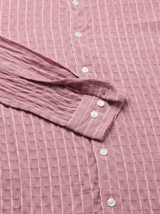 Exquisite Puce Pink Checked Crinkled Shirt