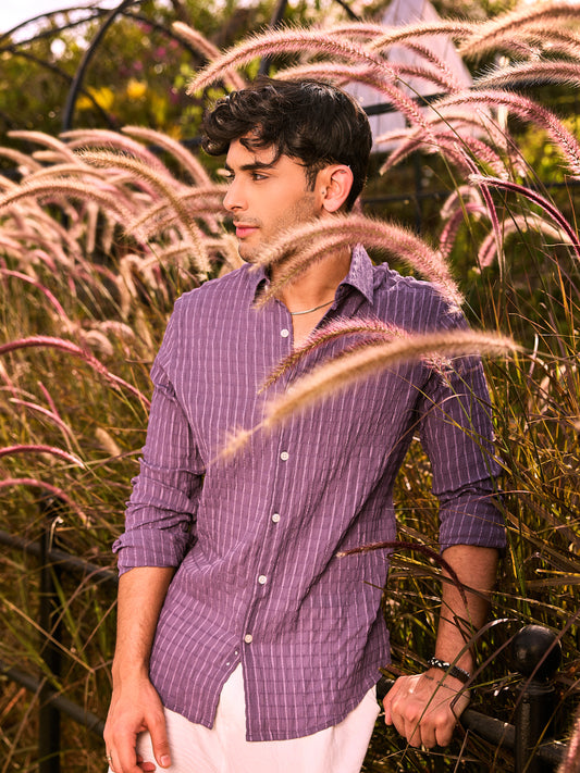 Exquisite Violet Checked Crinkled Shirt