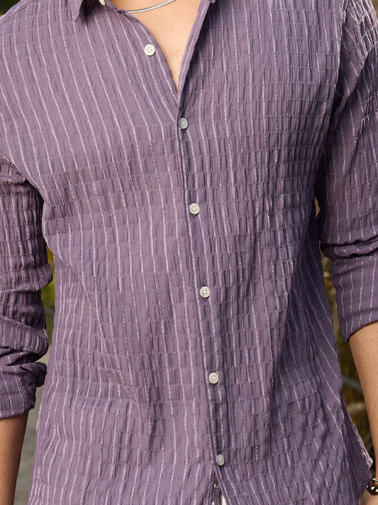 Exquisite Violet Checked Crinkled Shirt