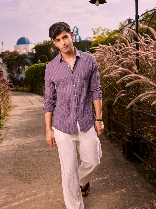 Exquisite Violet Checked Crinkled Shirt