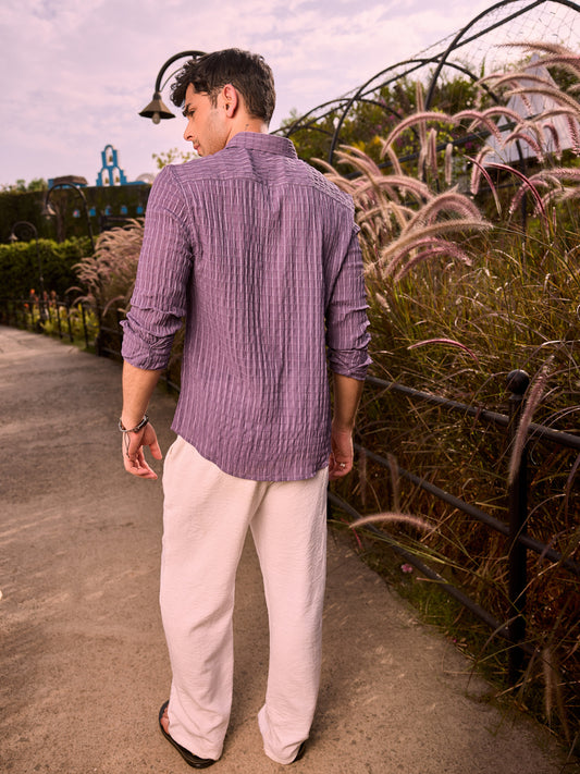 Exquisite Violet Checked Crinkled Shirt