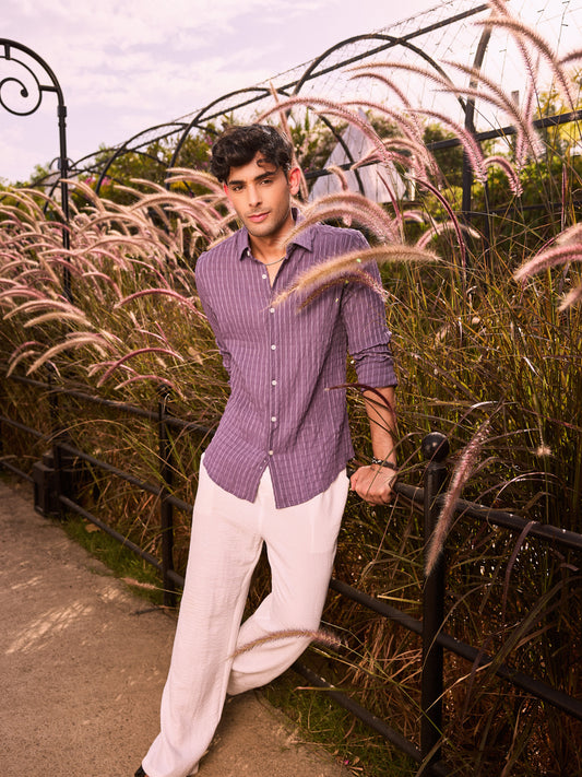 Exquisite Violet Checked Crinkled Shirt