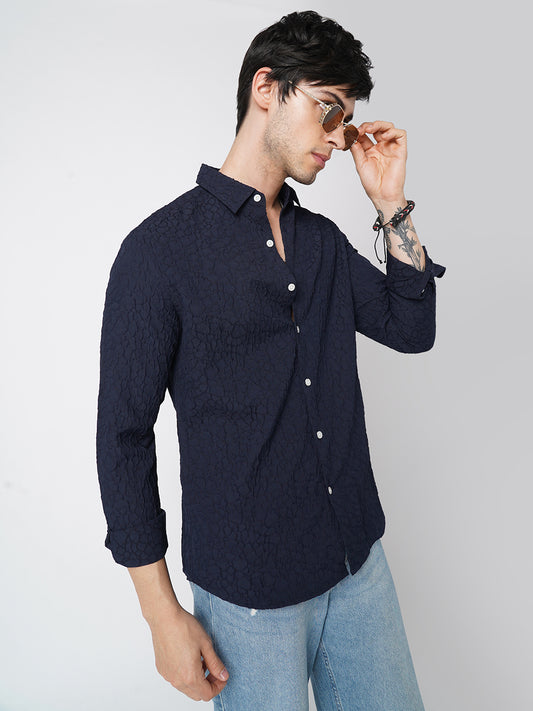 Intricate Navy Textured Shirt