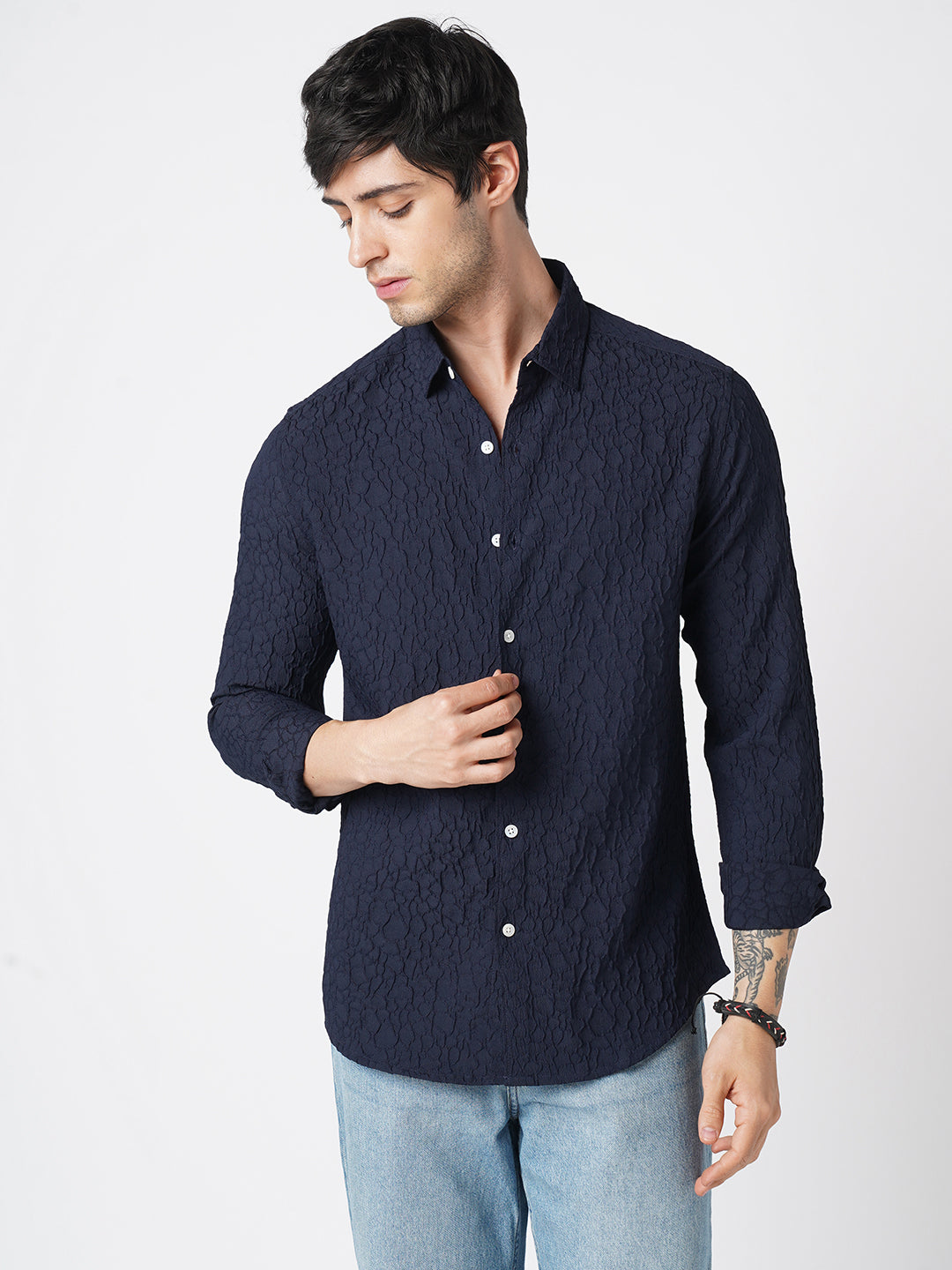 Intricate Navy Textured Shirt