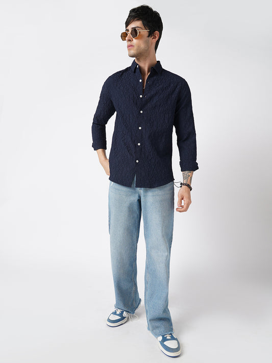 Intricate Navy Textured Shirt