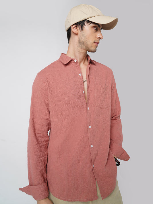 Timeless Coral Seersucker Shirt