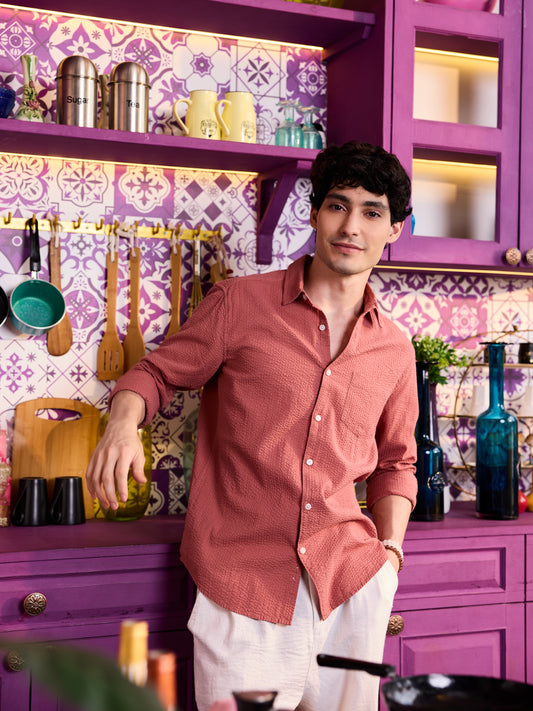 Timeless Coral Seersucker Shirt