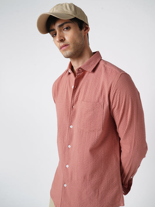 Timeless Coral Seersucker Shirt