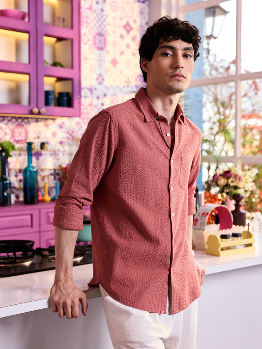 Timeless Coral Seersucker Shirt