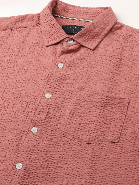 Timeless Coral Seersucker Shirt