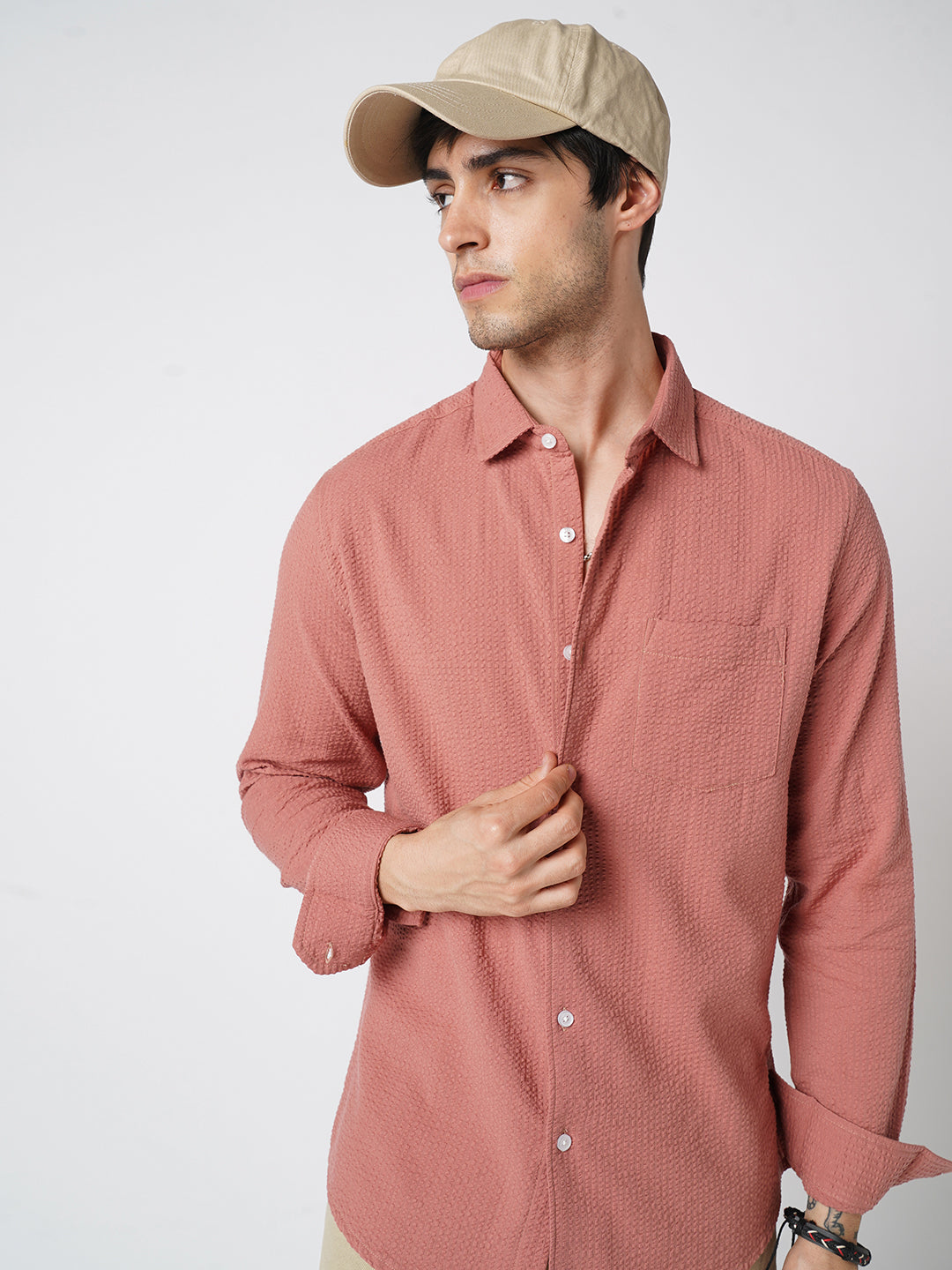 Timeless Coral Seersucker Shirt