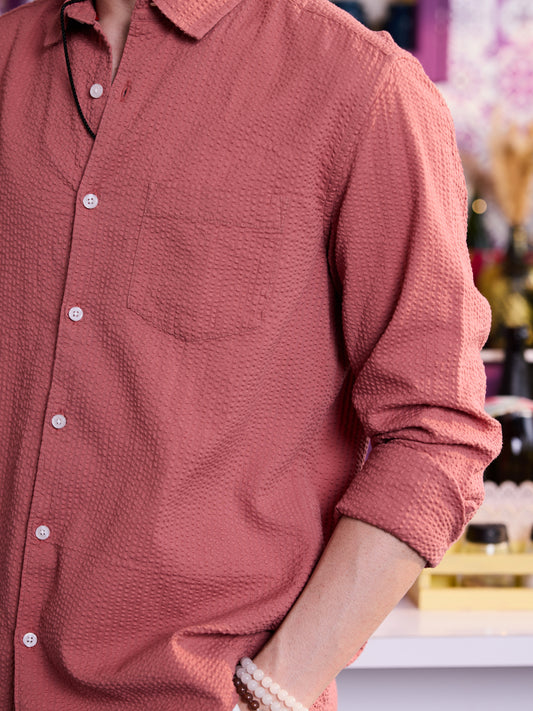 Timeless Coral Seersucker Shirt