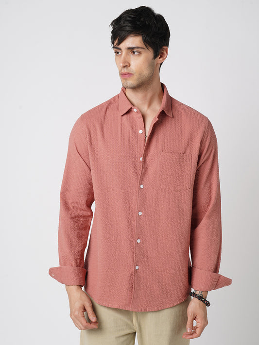 Timeless Coral Seersucker Shirt