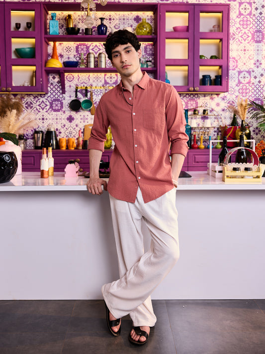 Timeless Coral Seersucker Shirt