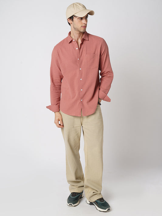 Timeless Coral Seersucker Shirt