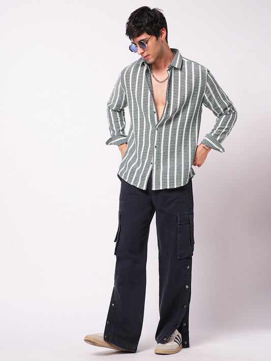 Navy & White Dobby Striped Shirt
