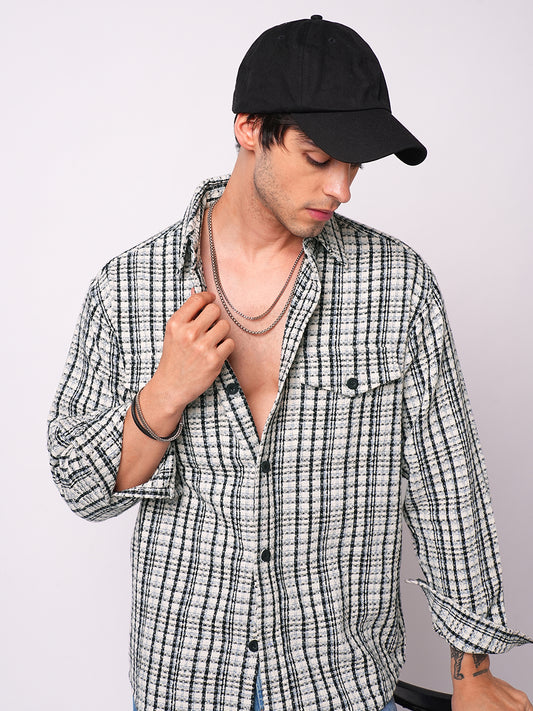 Black Tartan Checks Double Pocket Overshirt