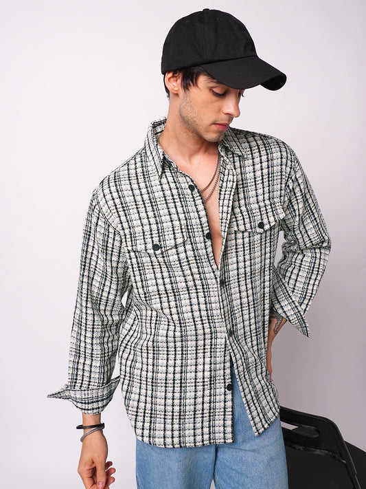 Black Tartan Checks Double Pocket Overshirt