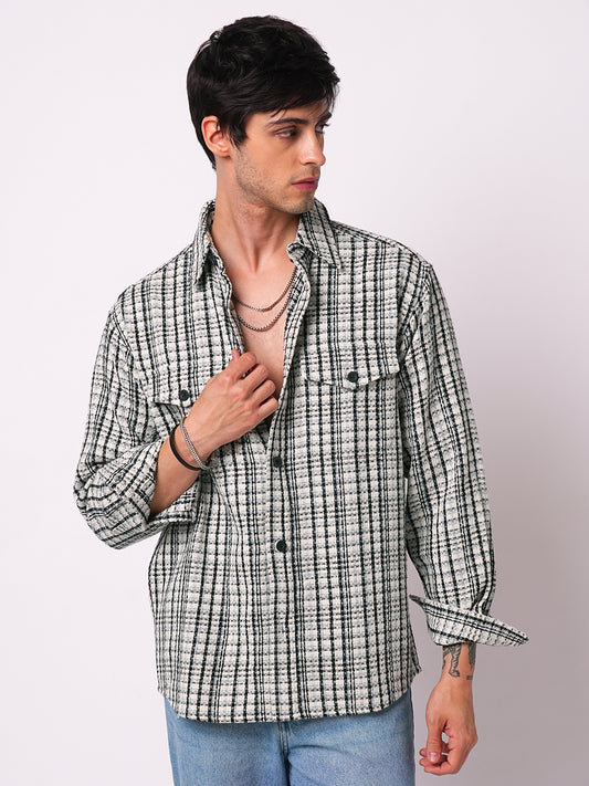 Black Tartan Checks Double Pocket Overshirt