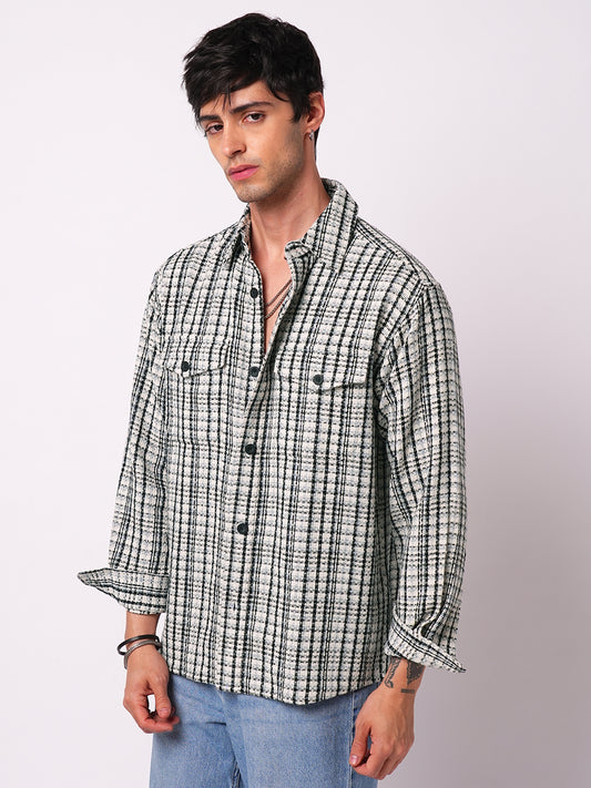 Black Tartan Checks Double Pocket Overshirt