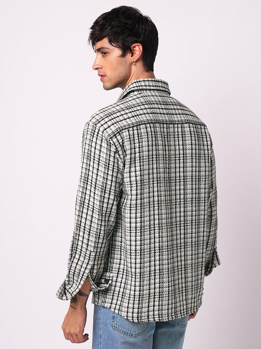 Black Tartan Checks Double Pocket Overshirt