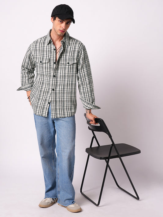 Black Tartan Checks Double Pocket Overshirt