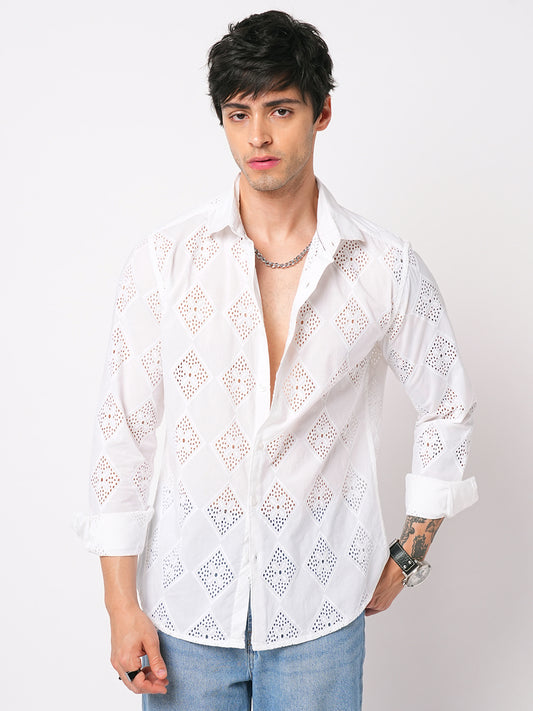 Snow White Diamond Schiffli Shirt