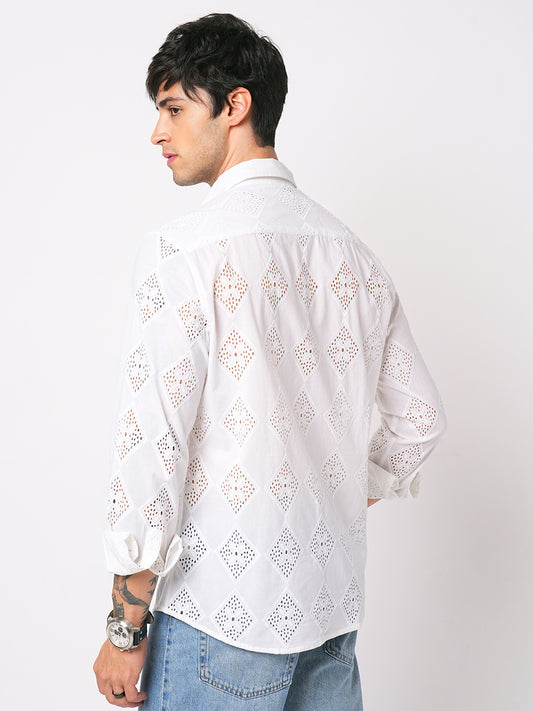 Snow White Diamond Schiffli Shirt