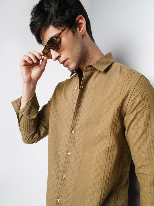 Russet Brown Embroidered Shirt