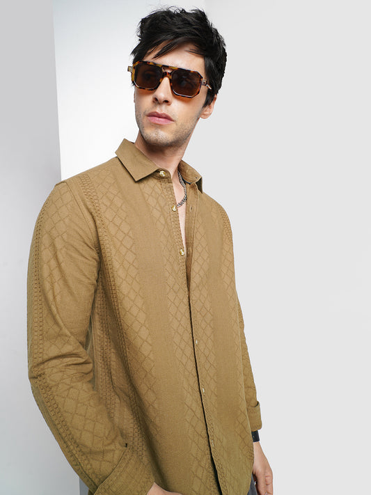 Russet Brown Embroidered Shirt