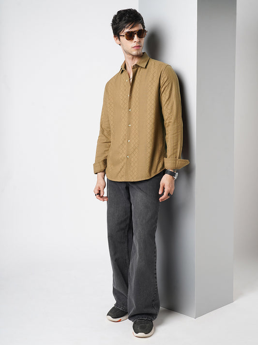 Russet Brown Embroidered Shirt