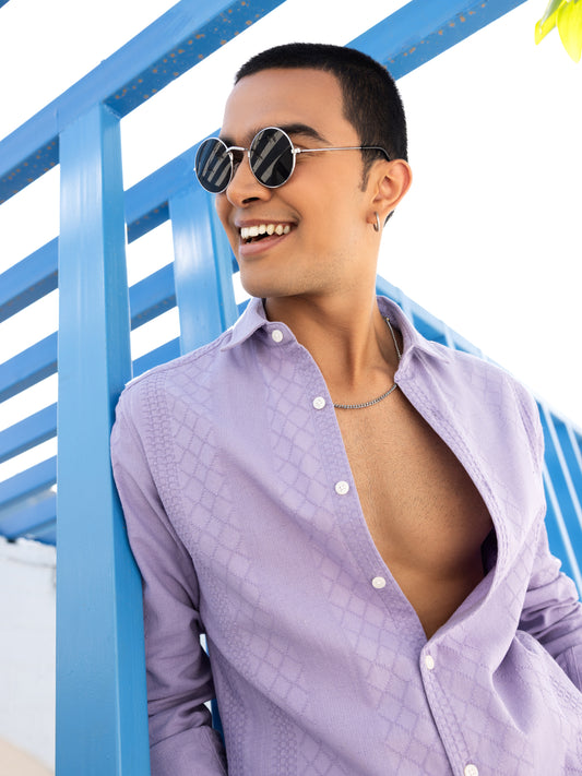 Diamond Weave Lilac Embroidery Shirt