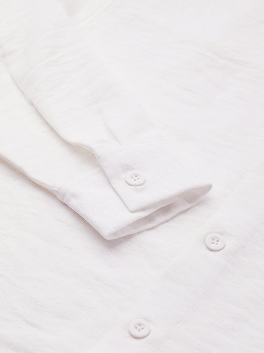 Snow White Crinkled Side-Slit Oversized Crop Shirt