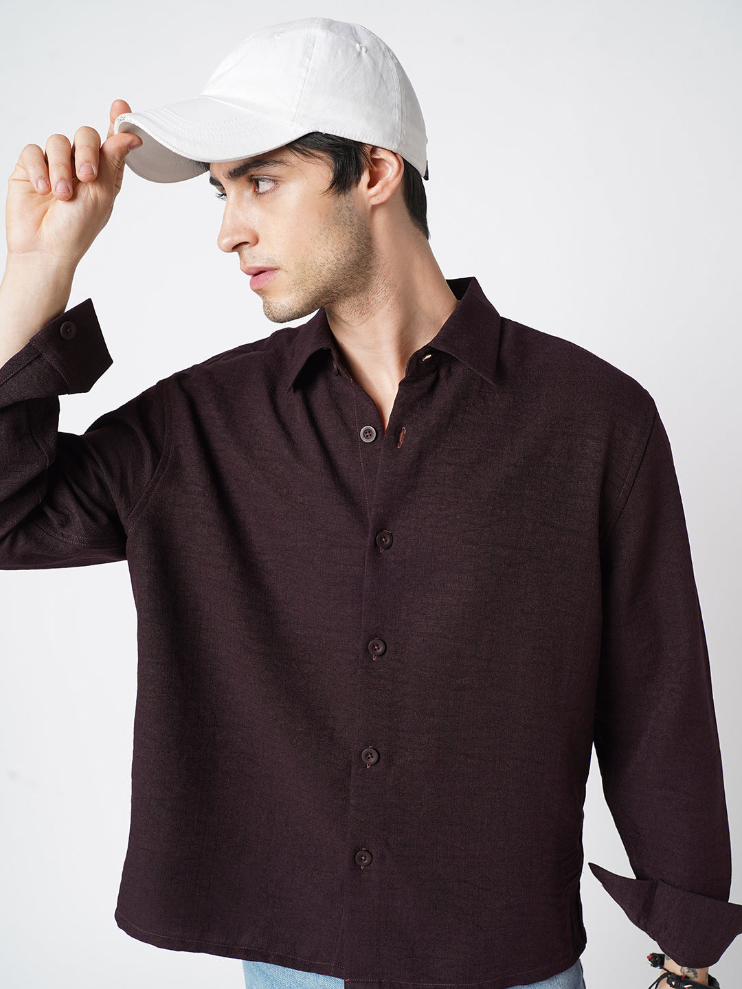 Hickory Brown Textured Oversized Shirt
