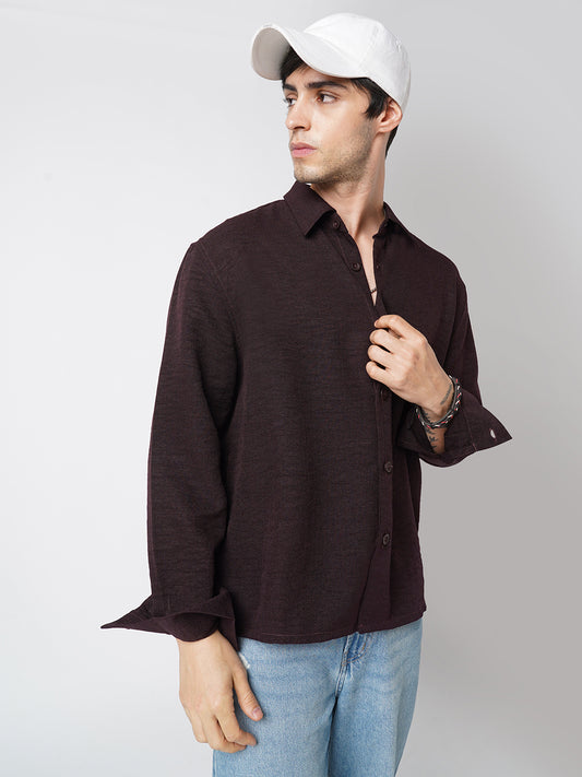 Hickory Brown Textured Oversized Shirt