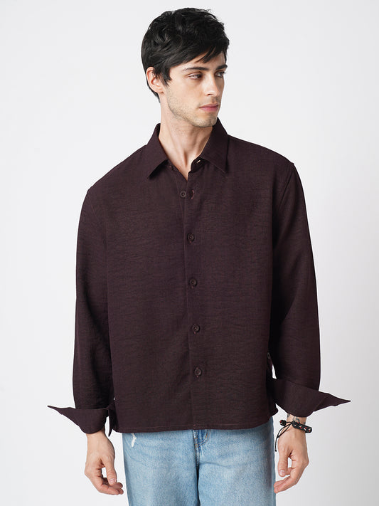 Hickory Brown Textured Oversized Shirt