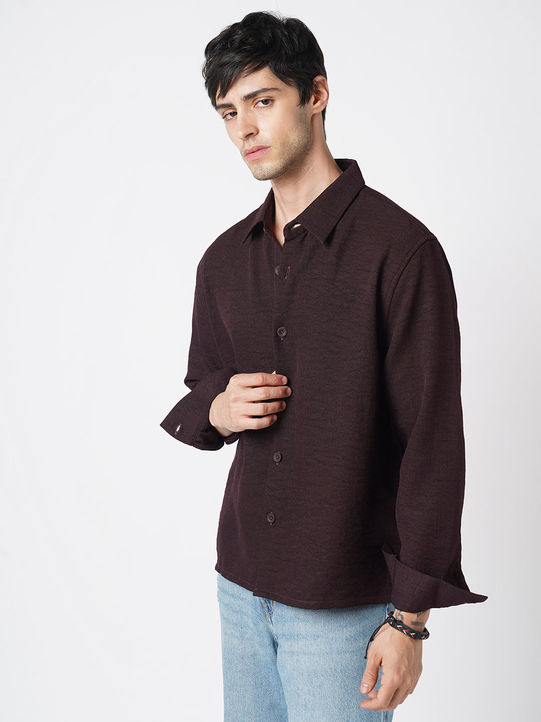 Hickory Brown Textured Oversized Shirt
