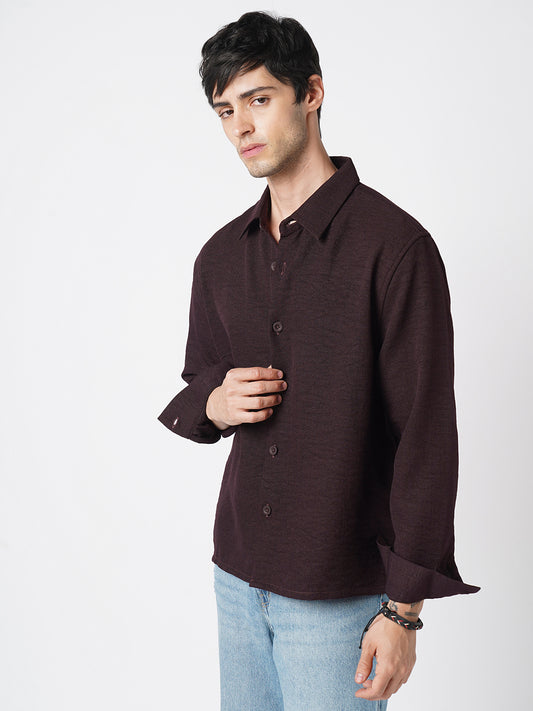 Hickory Brown Textured Oversized Shirt