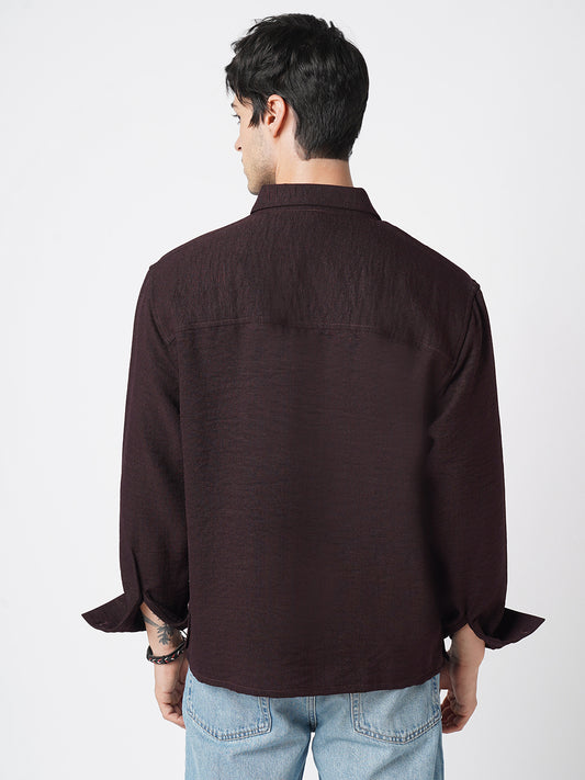 Hickory Brown Textured Oversized Shirt