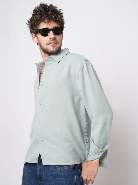 Pastel Green Slub Textured Oversized Shirt
