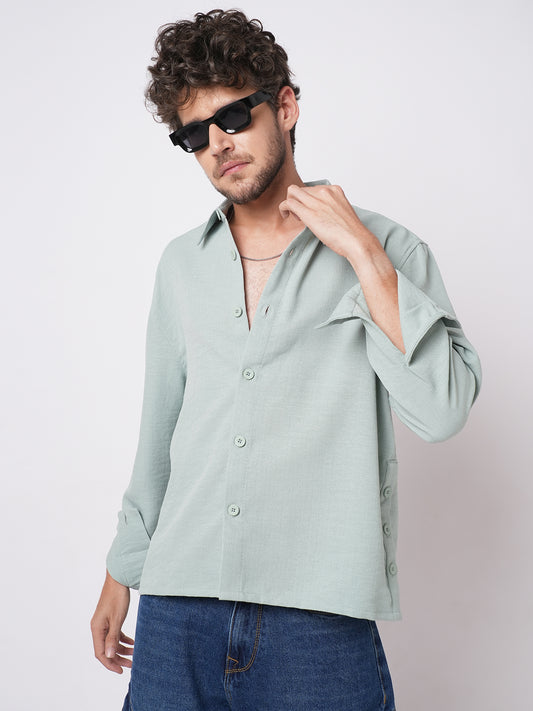 Pastel Green Slub Textured Oversized Shirt