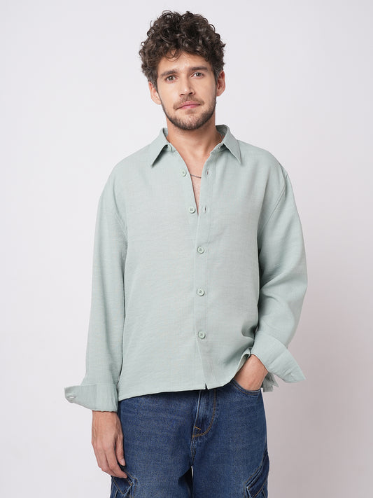 Pastel Green Slub Textured Oversized Shirt