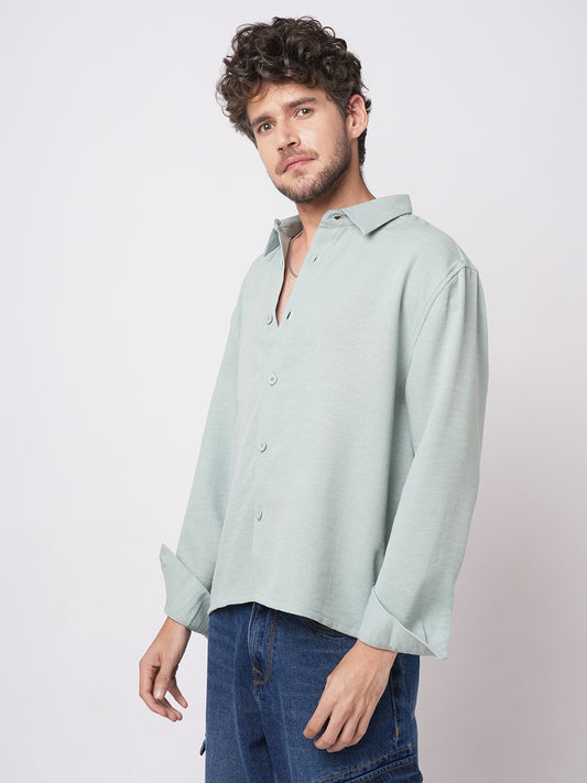 Pastel Green Slub Textured Oversized Shirt