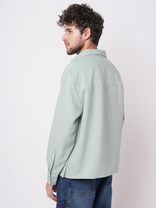 Pastel Green Slub Textured Oversized Shirt