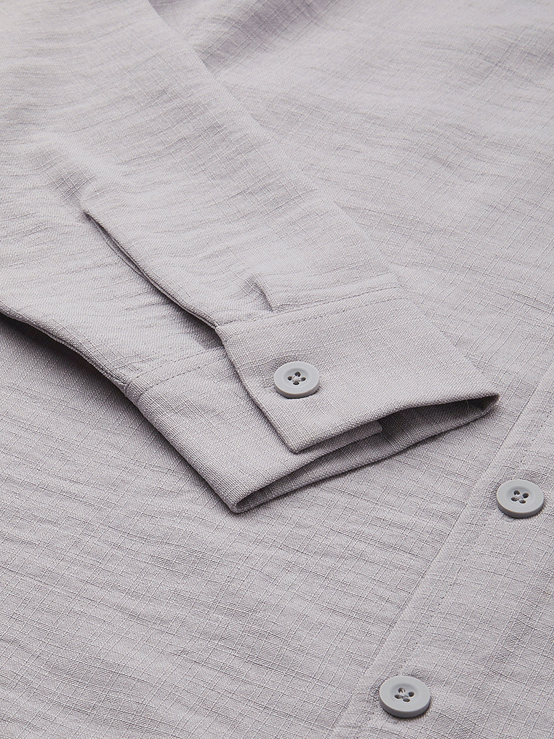 Minimalist Grey Slub Oversized Side Slit Button Crop Shirt