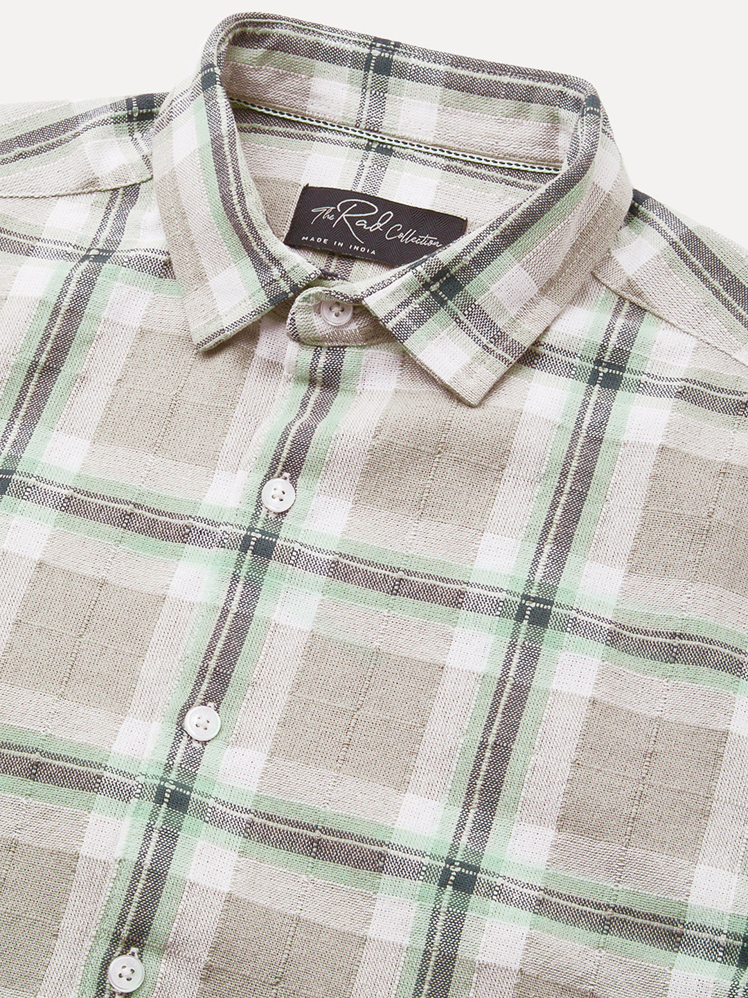 Premium Cotton Burlap Grey & Navy Plaid Checks Textured Shirt