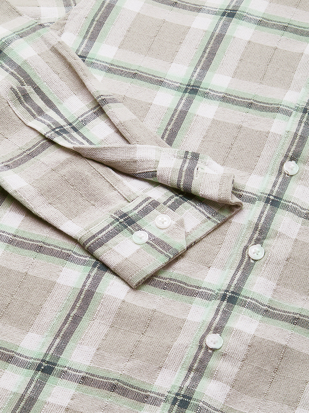 Premium Cotton Burlap Grey & Navy Plaid Checks Textured Shirt