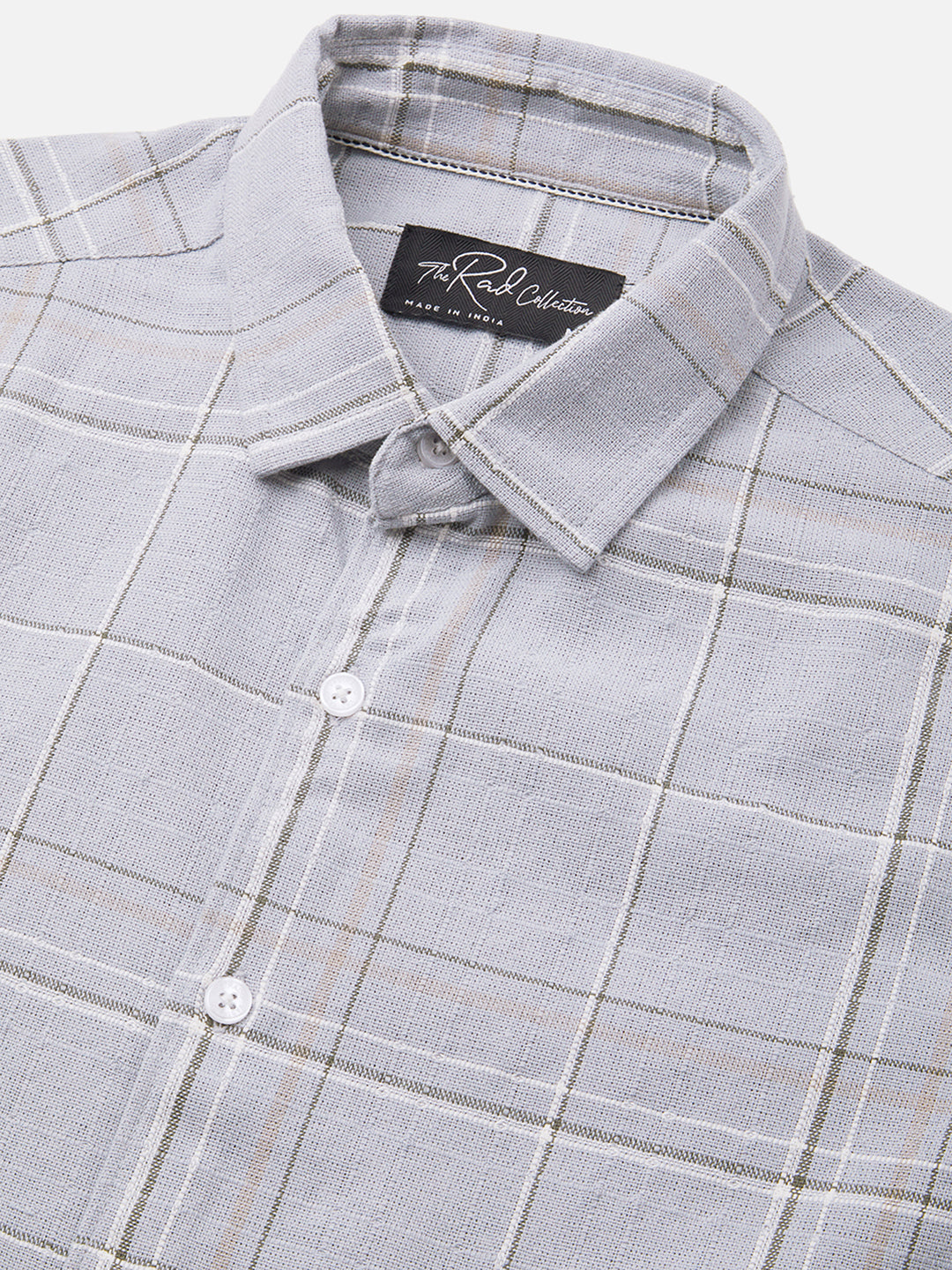 Spiffy Grey Windowpane Checks Textured Shirt