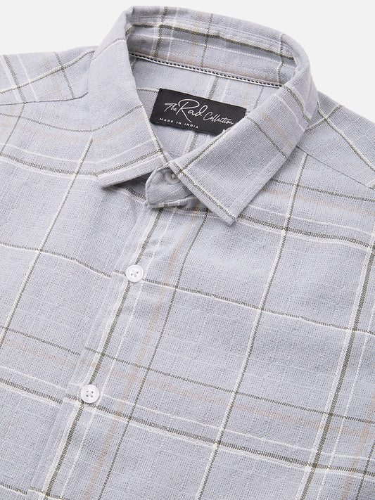 Spiffy Grey Windowpane Checks Textured Shirt