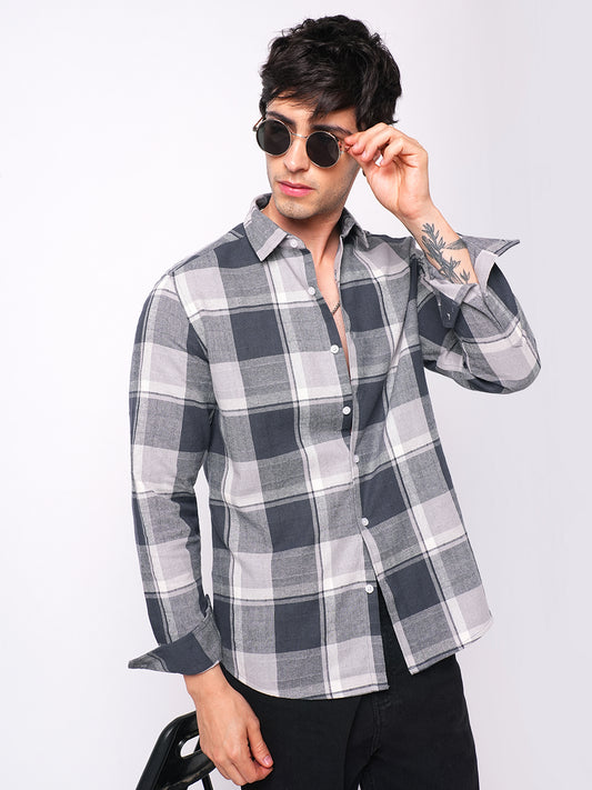 Sumptuous Grey Box Checks Shirt